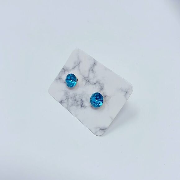 Blue Mini Rhinestone Studs Post Earrings - Picture 2 of 6